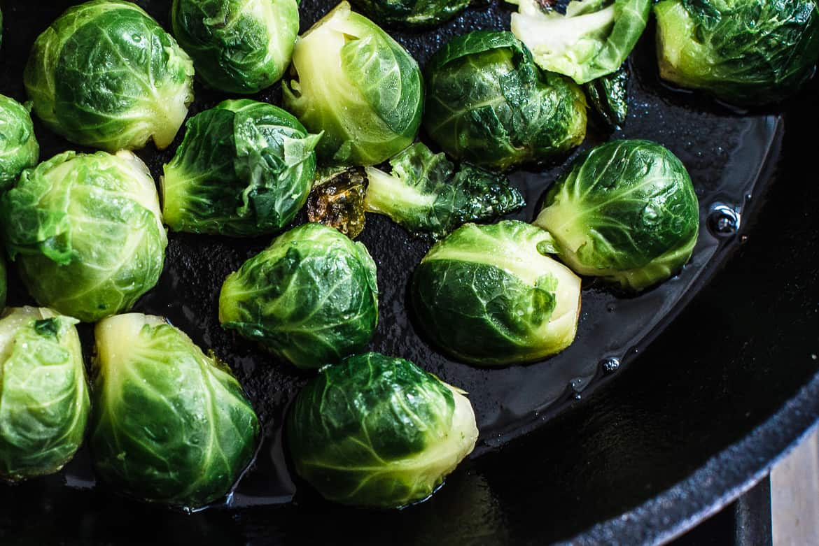 Brussels sprouts getting seared