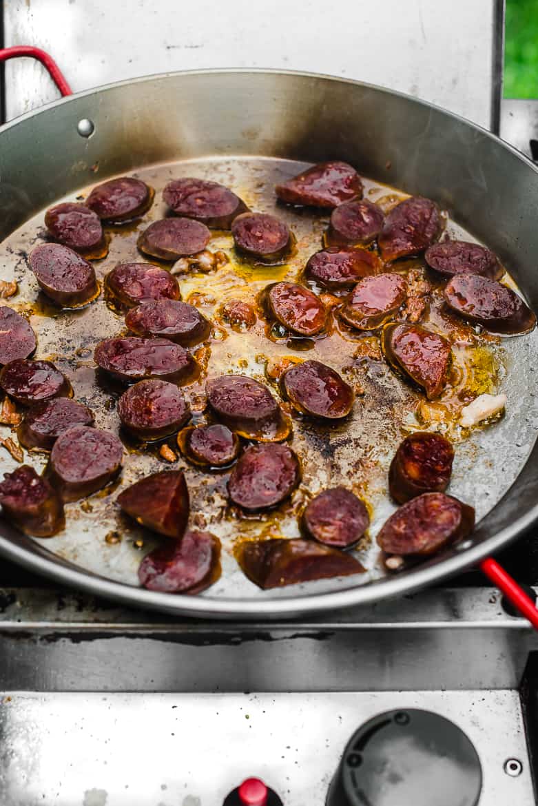 chorizo for paella browning