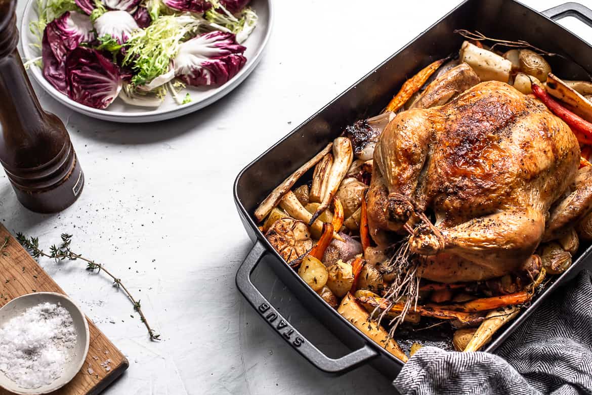 Roasted chicken with root vegetables