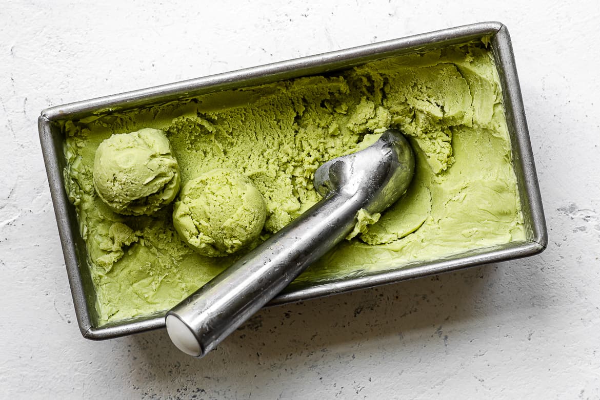 Avocado Lime Ice Cream getting scooped