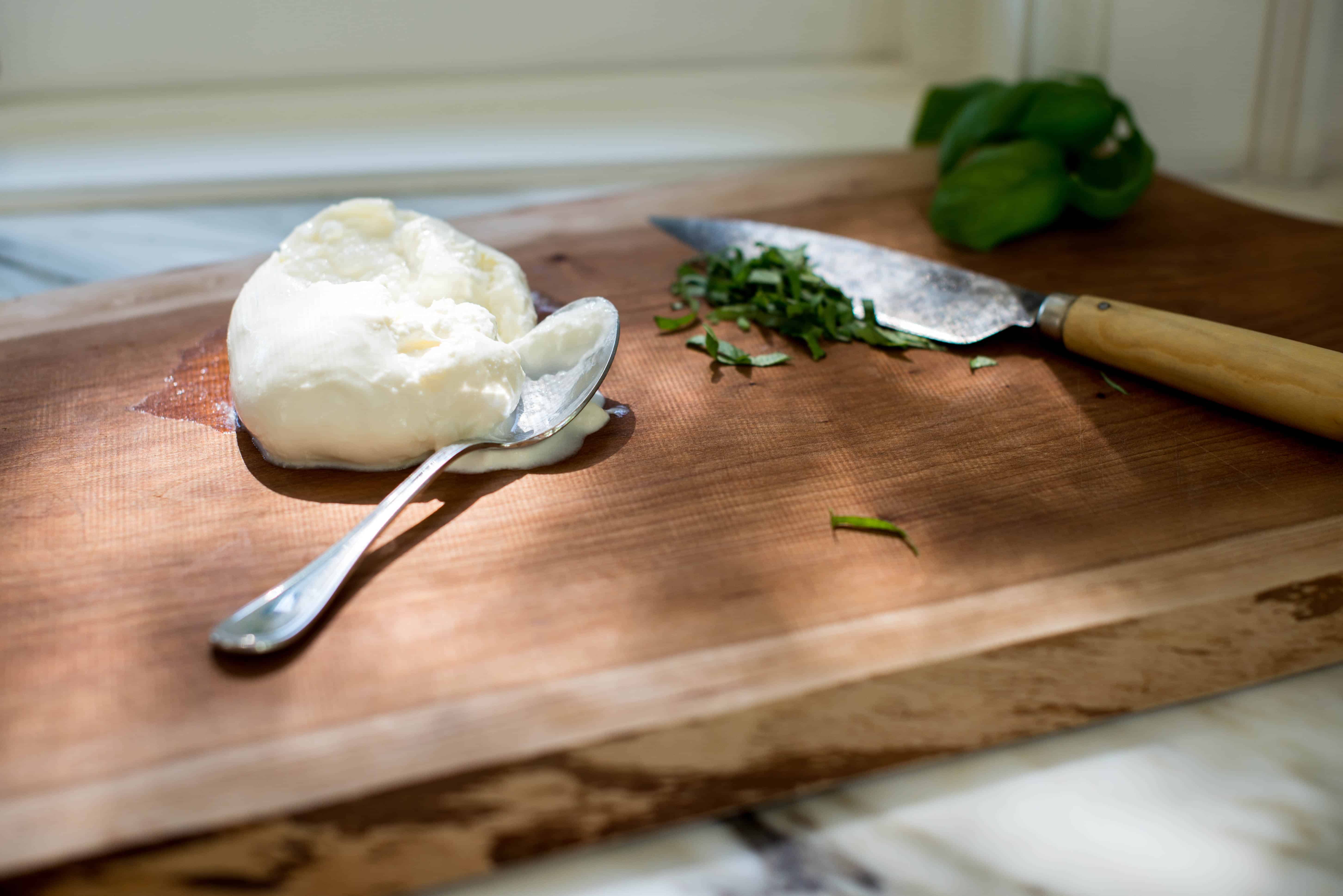 burrata and chopped basil