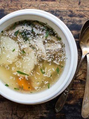 chicken soup in bowl