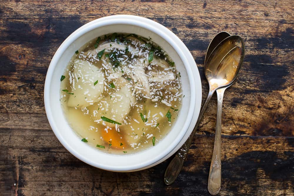 chicken soup in bowl