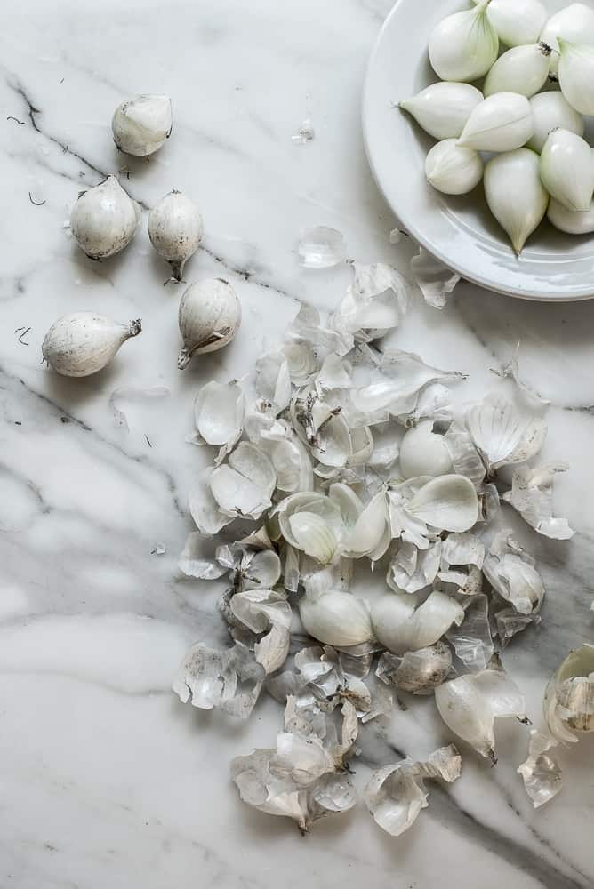 peeling pearl onions