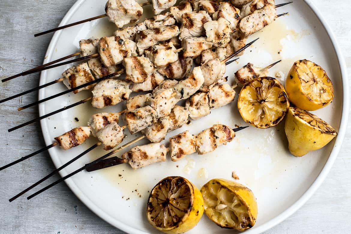 Grilled chicken souvlaki skewers