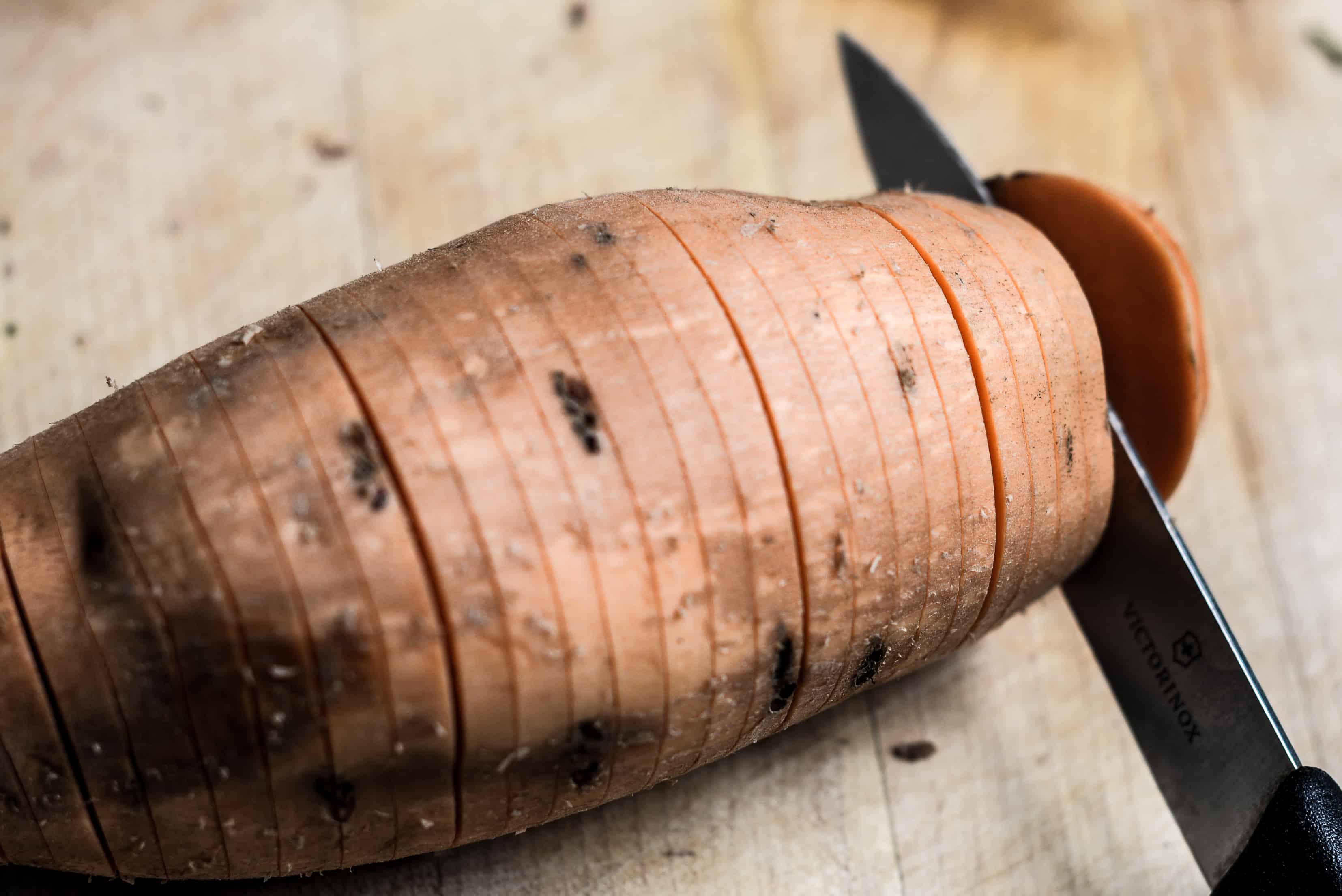 slicing one sweet potato