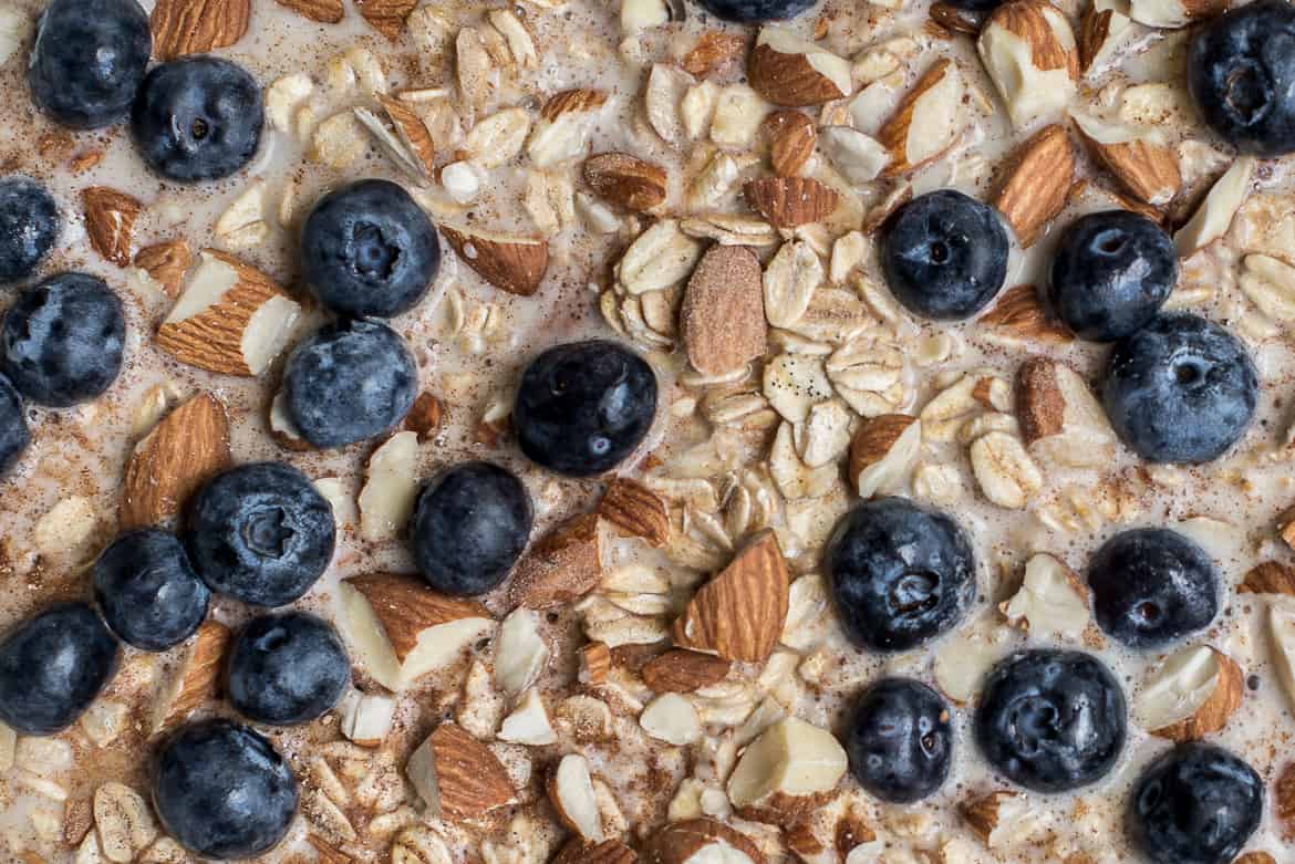 Pre-bake close-up of berries and oatmeal