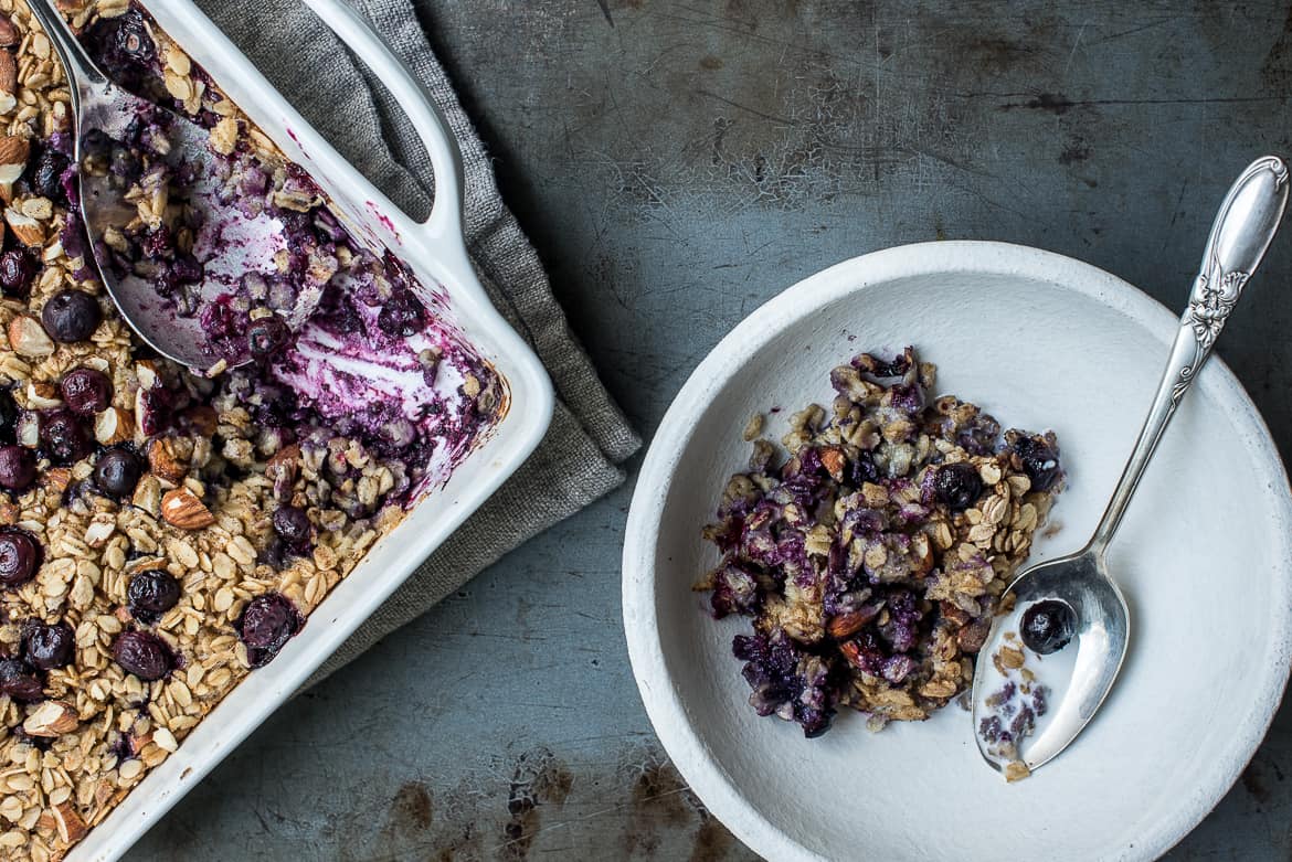 Serving the baked berry oatmeal