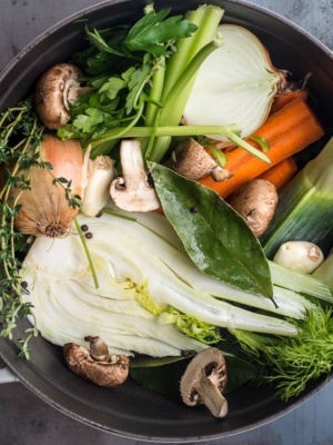 Vegetables in pot ready to make vegetable stock