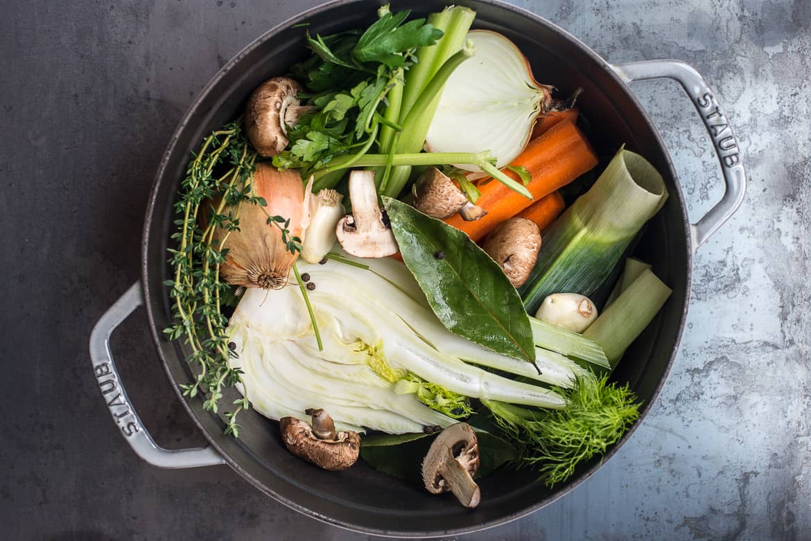 Vegetables in pot ready to make vegetable stock