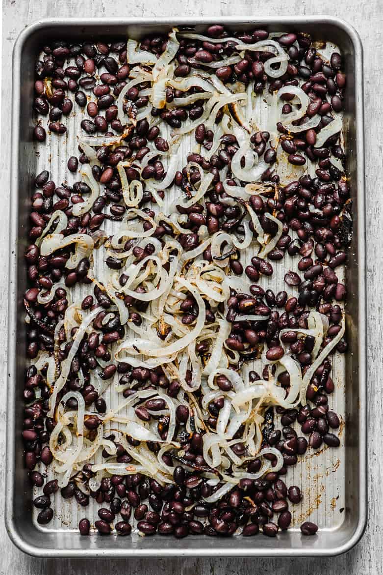 Roasted onions with black beans
