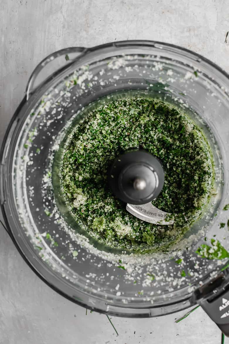 herbs in food processor