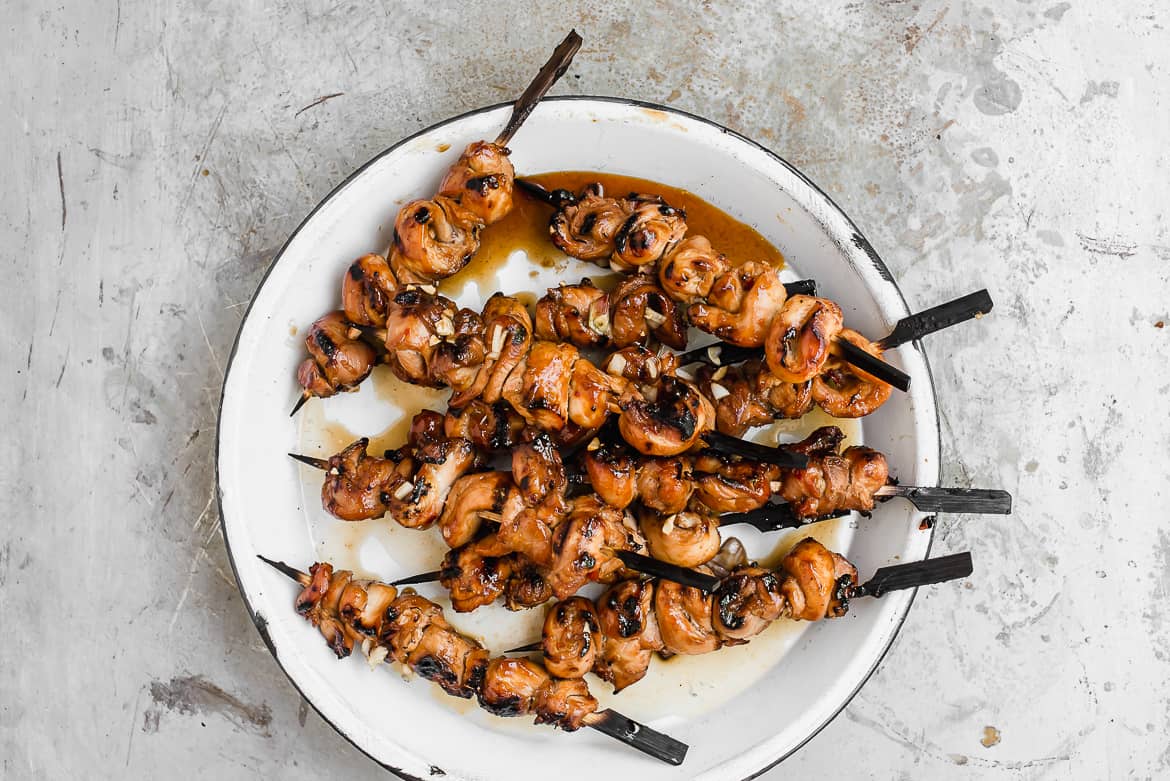 Grilled Sambal Oelek chicken skewers