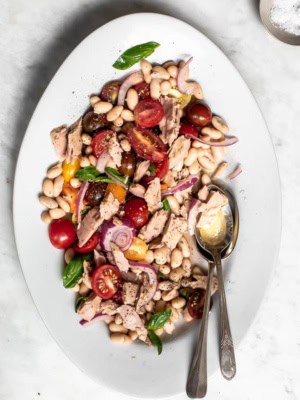 Tuna and white bean salad on platter