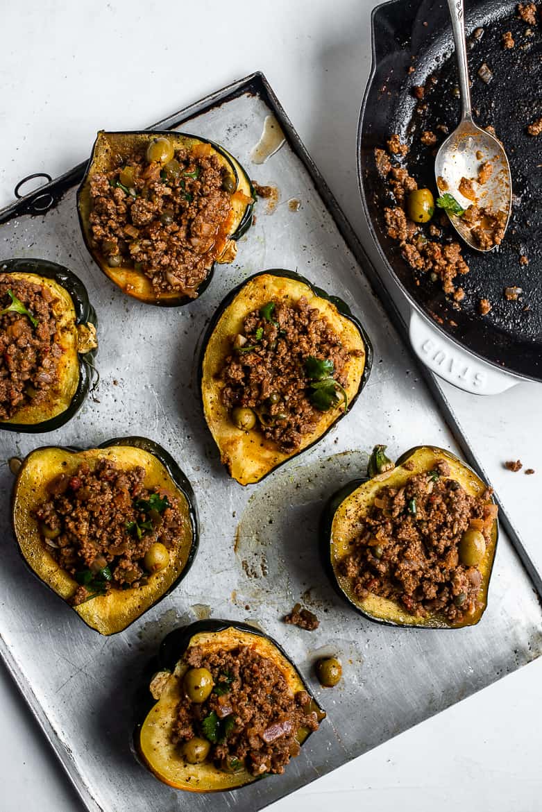 Picadillo-stuffed acorn squash