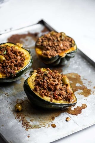 Picadillo (Ground Beef Hash) Stuffed Acorn Squash - Sandra Valvassori