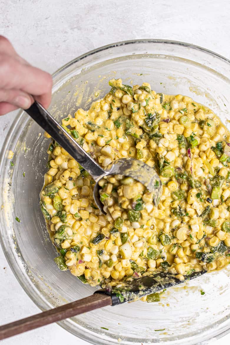 Corn and Poblano fritter batter