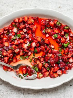 Fresh Strawberry Salsa on a platter/bowl