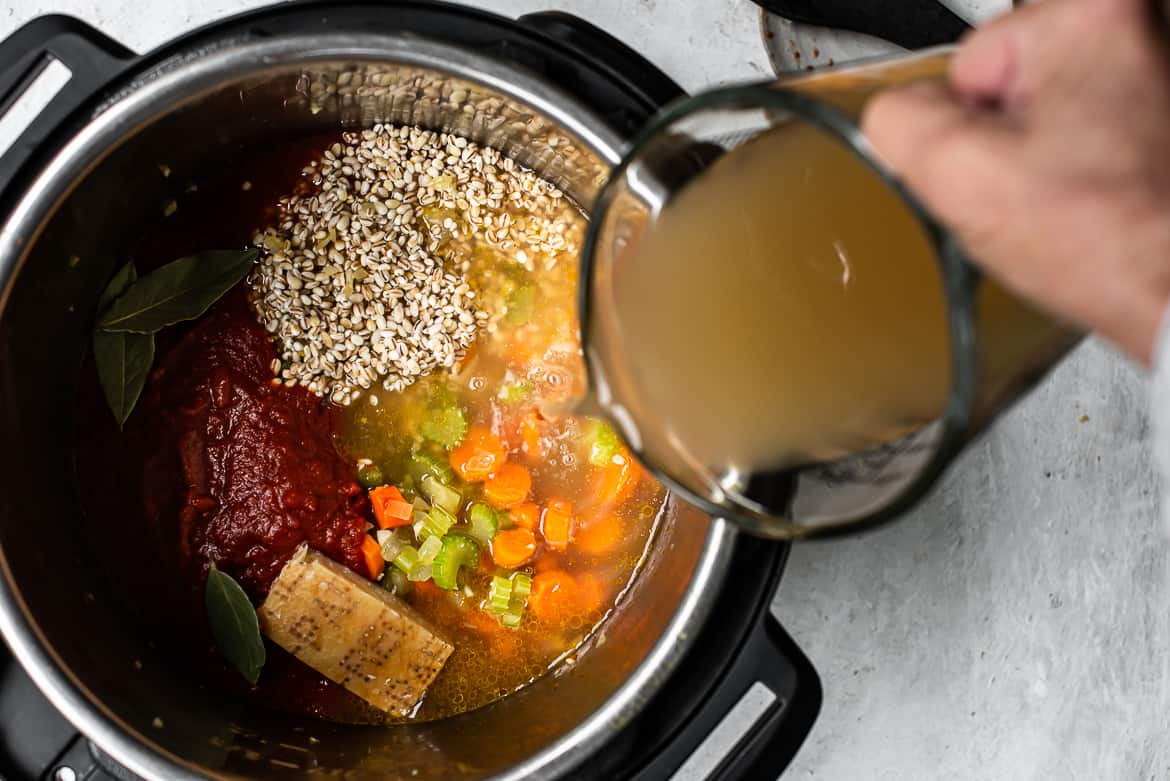 pouring broth