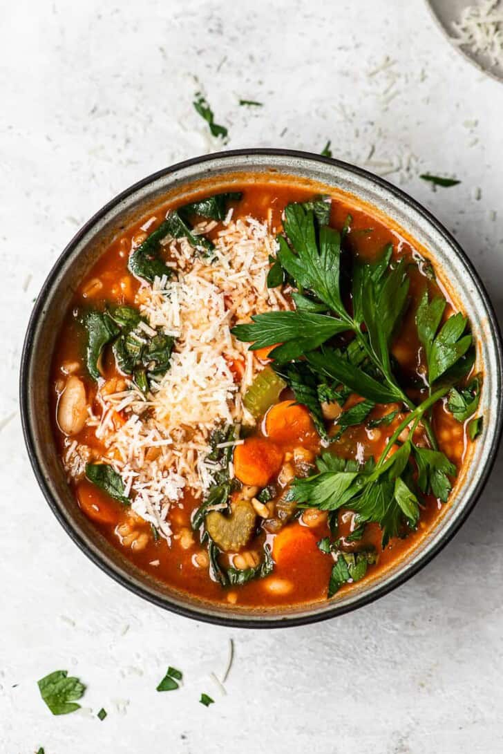 Instant pot barley minestrone soup in bowl