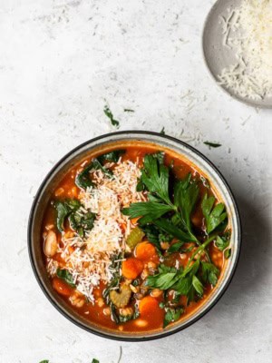 Instant pot barley minestrone soup in bowl