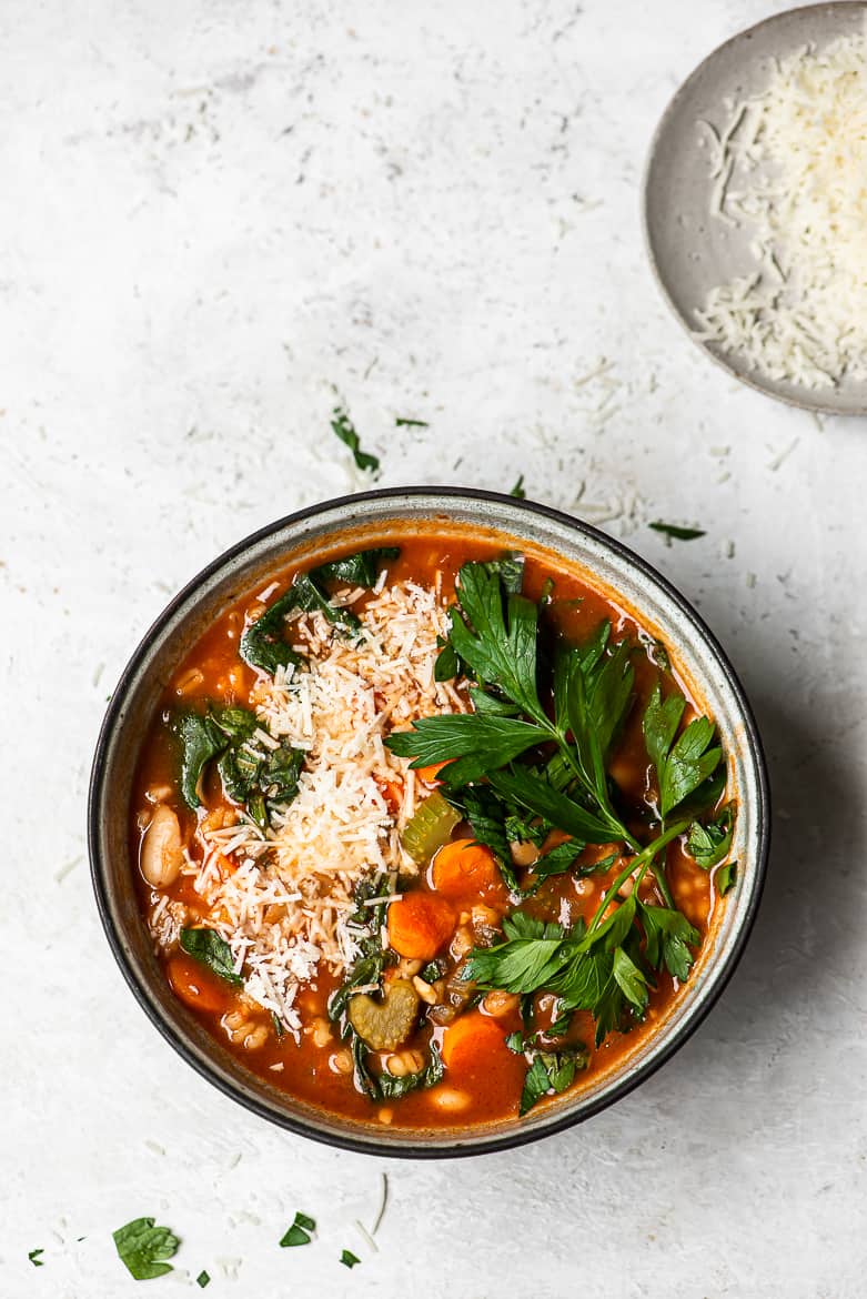 Instant pot barley minestrone soup in bowl