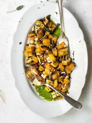 Roasted Delicata squash on platter