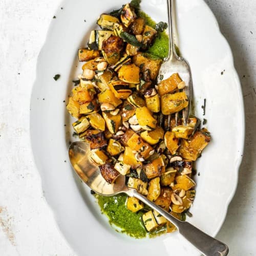 Roasted Delicata squash on platter