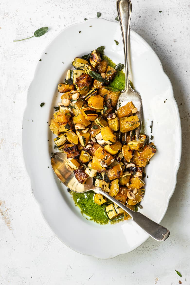 Roasted Delicata squash on platter