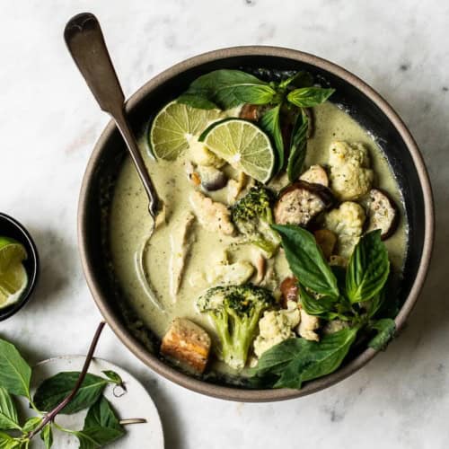 Green curry in bowl