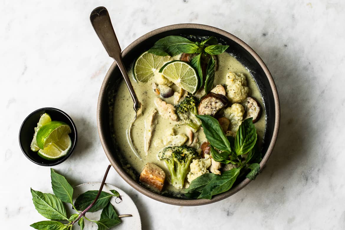 Green curry in bowl