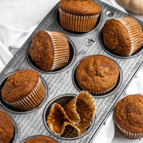 pumpkin muffins in tray