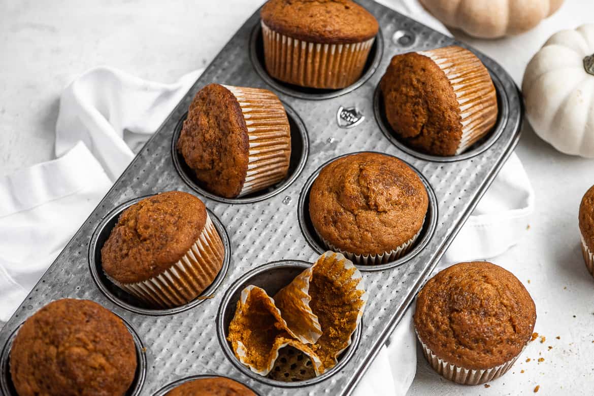 pumpkin muffins in tray