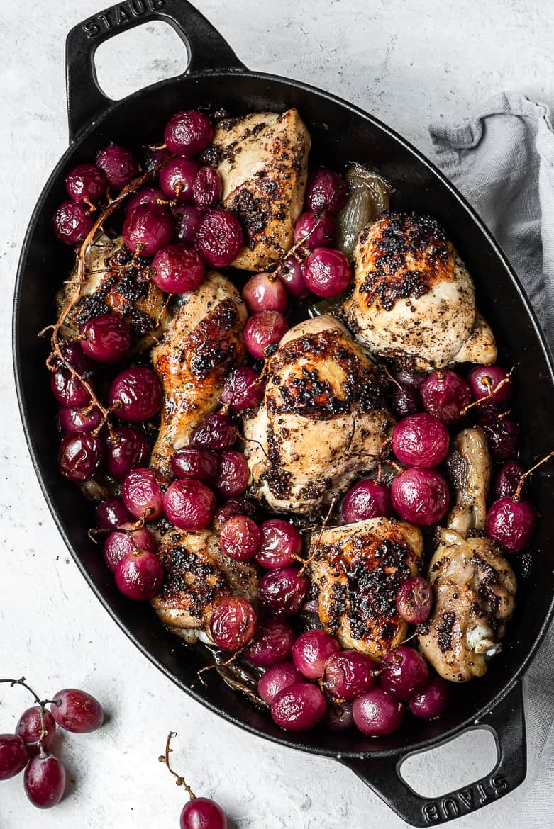 CHICKEN WITH GRAPES IN CAST IRON SKILLET