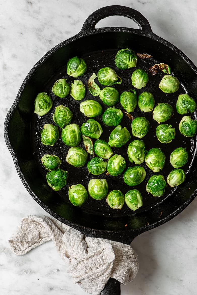 Brussels sprouts in skillet