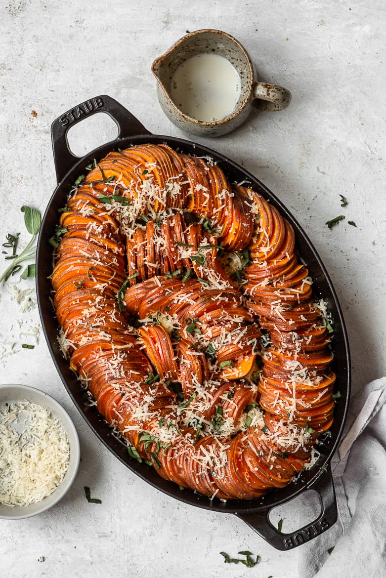sweet potato gratin with cream and parmesan cheese