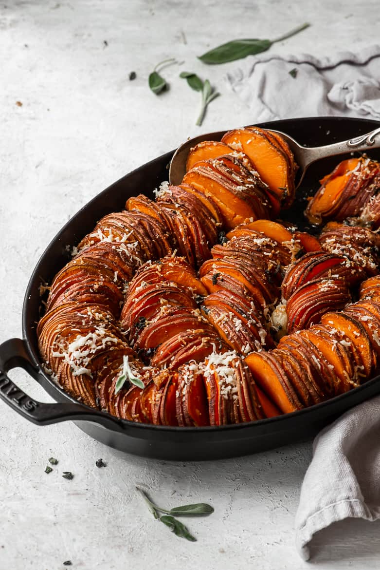 Close up of Serving Sweet potatoes gratin