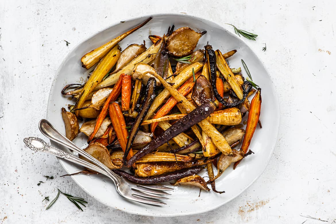 Roasted Root vegetables with maple sherry 