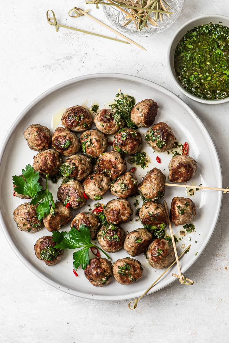 Turkey Meatballs with Chimichurri Sauce