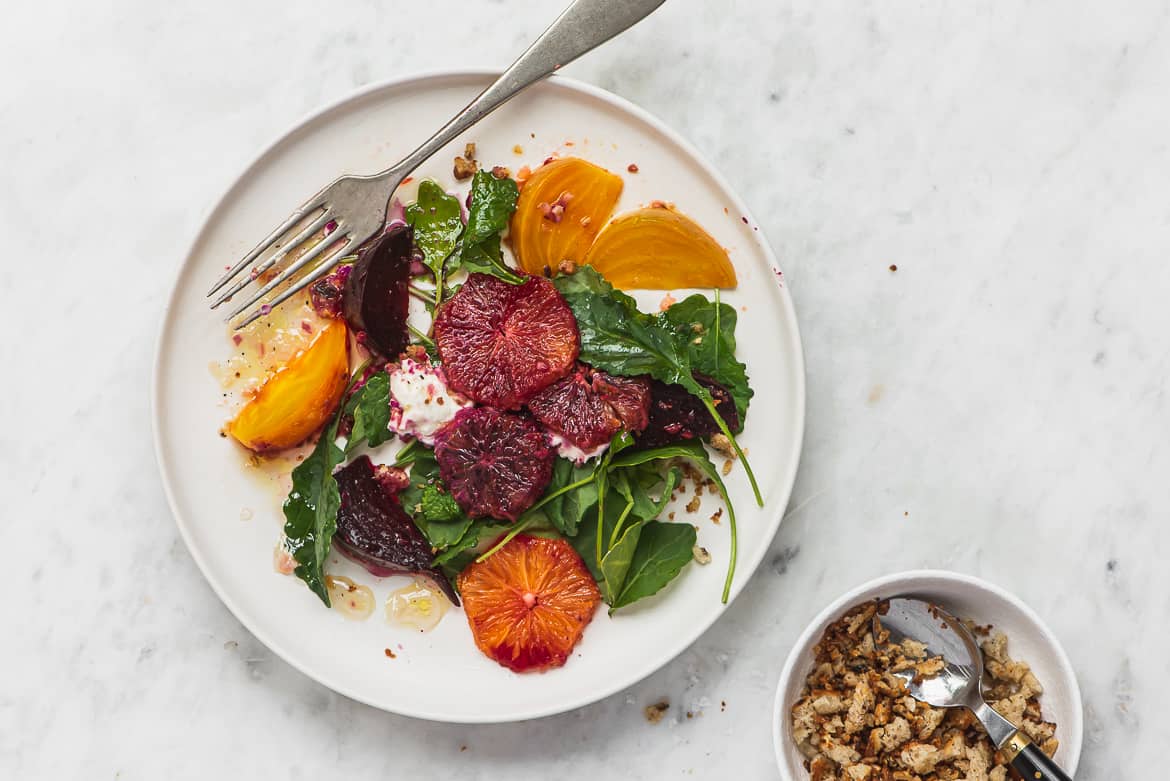 beet and blood orange salad on plate