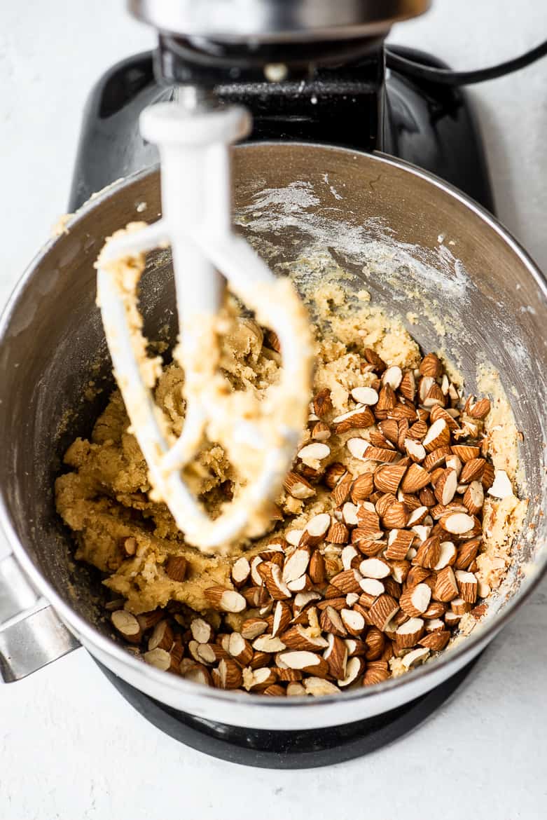 Dough for biscotti in stand mixer 