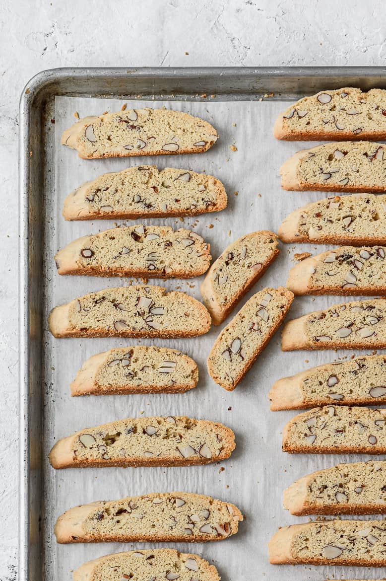 Almond biscotti on sheet pan