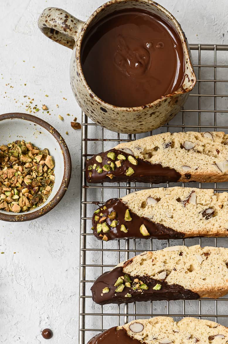 Biscotti dipped in chocolate