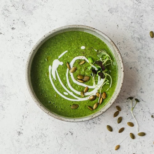 Super green soup in bowl