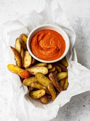 roasted fingerling potatoes with romesco sauce