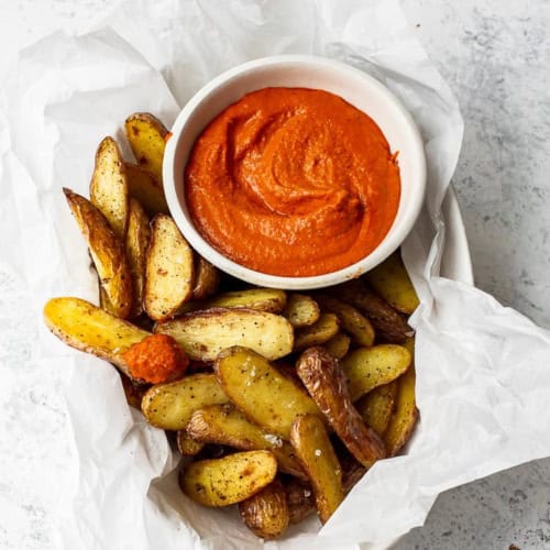 roasted fingerling potatoes with romesco sauce