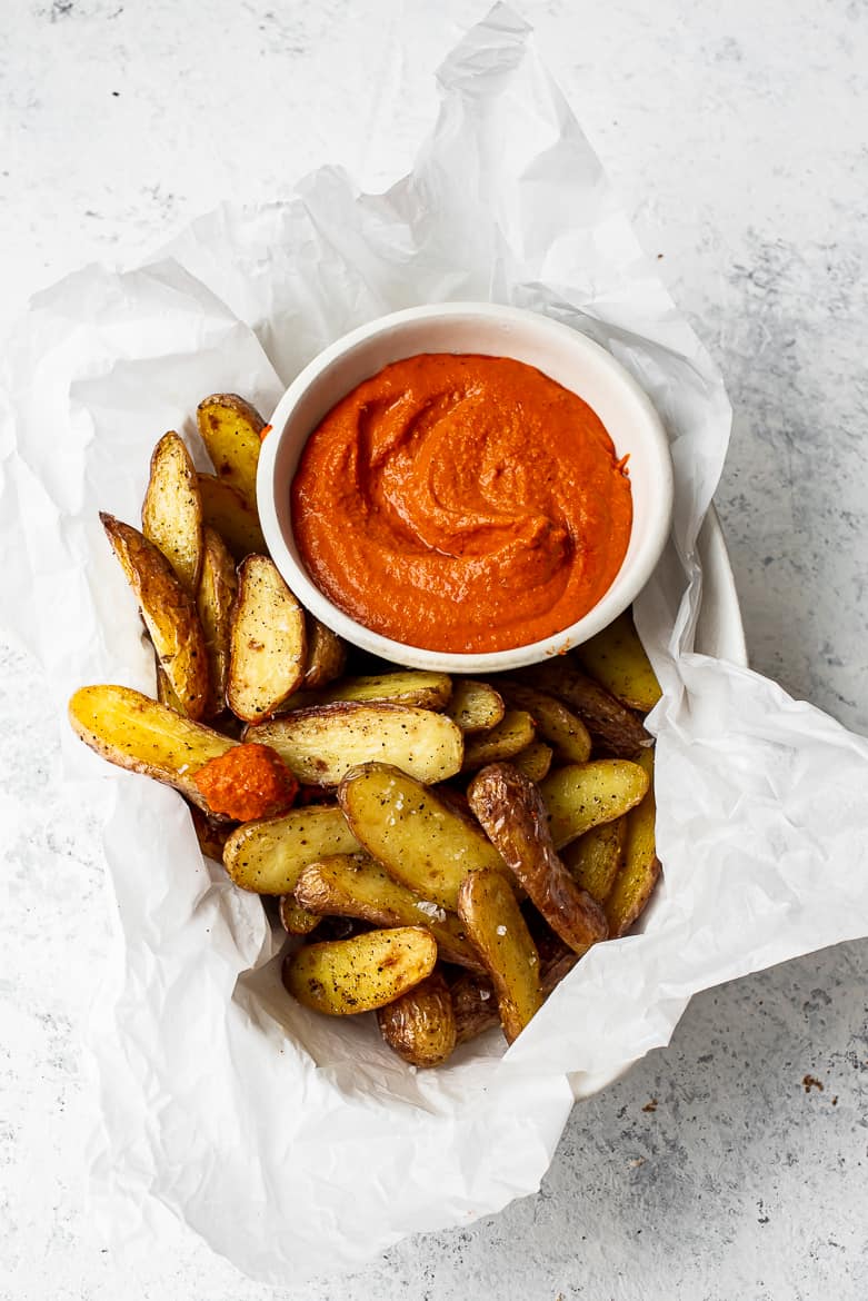 roasted fingerling potatoes with romesco sauce