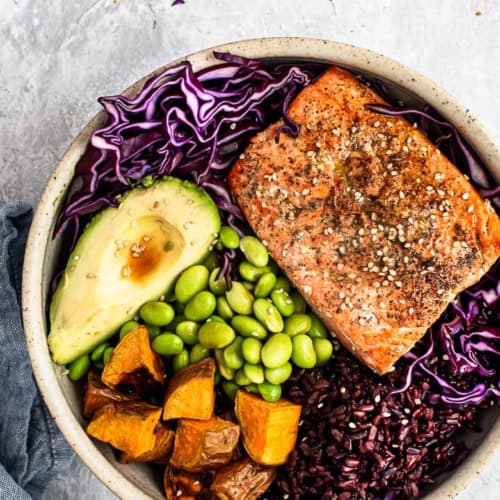 Salmon Rice bowl with sweet potatoes