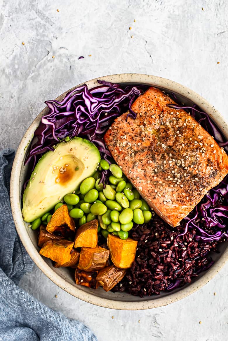 Salmon Rice bowl with sweet potatoes