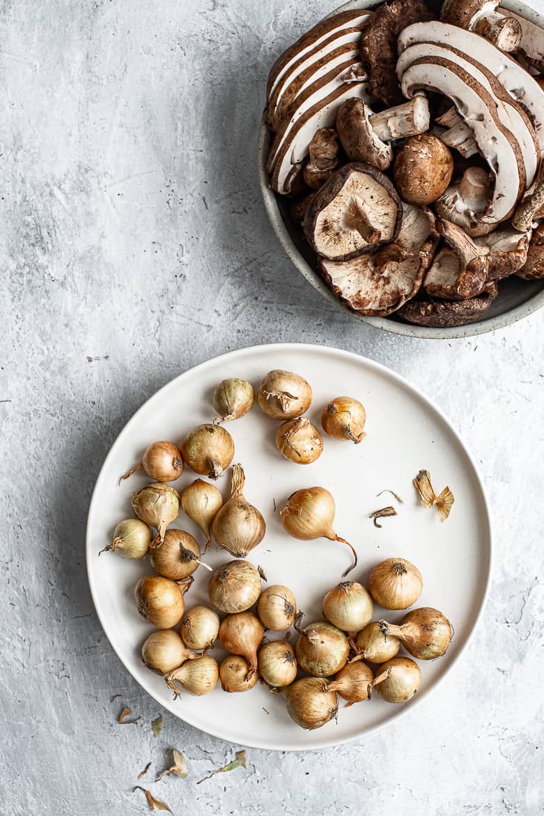 Mushrooms and pearl onions